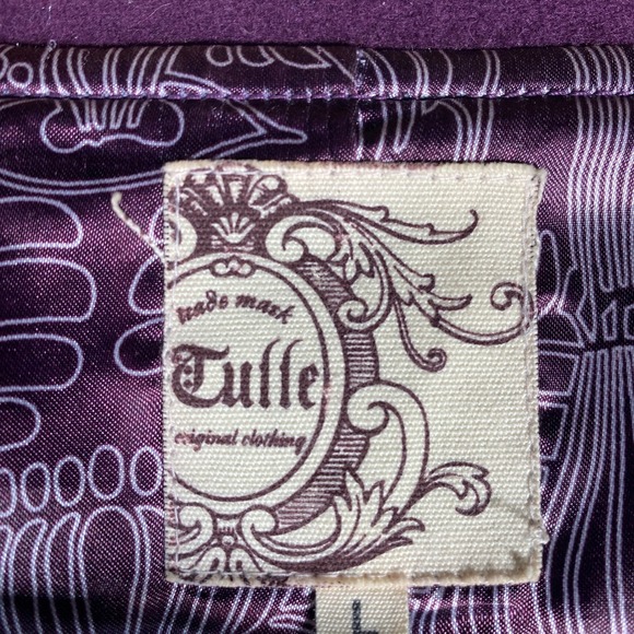 Tulle Purple Wool Blend Coat Button Front Lapel Collar Lined Women's Size L - Picture 13 of 16